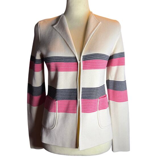 Talbots Striped Knit Preppy Blazer Jacket, Coral, Novy and Ivory, Size XS, NWT - Picture 1 of 6